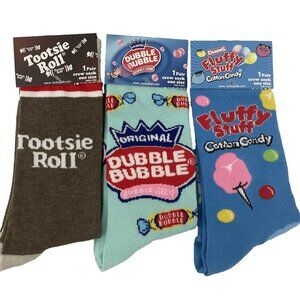 Tootsie Roll, Dubble Bubble, Fluffyy Novelty Candy Crew Socks Lot Of 3 NWT